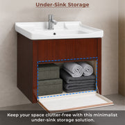 Plantex Glass, Ceramic, HPP Wall Mount Vanity Cabinet with Washbasin and Mirror/Unbrekable Bathroom Organizer/Washbasin with Cabinet (Brown)