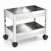 Plantex Vegetable Trolley with Wheels/Onion Potato Rack for Kitchen/Vegetable Storage Rack/Stainless Steel Kitchen Organizer/Fruit Basket (Silver)
