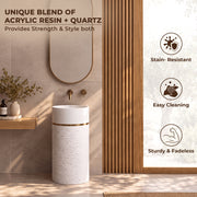 Plantex Acrylic Resin & Quartz Pedestal Basin for Bathroom/One Piece Pedestal Free Standing Round Wash Basin for living Room/Hotel (Beige)