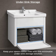 Plantex Unbreakable Wall Mount Vanity Cabinet & Washbasin Set/Washbasin with Cabinet/Basin Cabinet for Bathroom with Mirror & Shelf (White) Glass, Ceramic and HPP