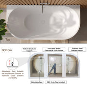 Plantex Bathtub for Bathroom/Freestanding Bath tub for Adults/Deep Soaker Bathtub with Overflow, Popup and Drain Pipe (BSM-207A-White-1700mm)