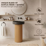 Plantex Acrylic Resin & Quartz Pedestal Basin for Bathroom/One Piece Pedestal Free Standing Round Wash Basin for living Room/Hotel (Black & Gold)