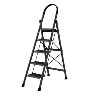 Plantex Steel Ladder for Home/Strong Foldable Wide 5 Step Ladder/Anti-Skid 5 Step Ladder - (Apex - Black)-refurbished