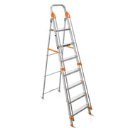 Plantex Secura 7 Step Aluminium Ladder for Home/Foldable Ladder with Safe Hand Rails/5 Year Manufacturer Warranty(Orange-Silver)