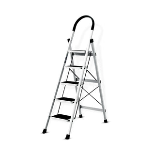 Plantex Steel Ladder for Home/Strong Foldable Wide 5 Step Ladder/Anti-Skid 5 Step Ladder - (Apex - White)-refurbished
