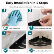 Plantex Self Adhesive Bathroom Corner Shelf/Bathroom Shelf Corner with Removable Hooks/Aluminum No Drill Bathroom Corner Organiser/Rack(9x9 inch Matt Black)