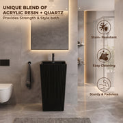 Plantex Acrylic Resin & Quartz Free Standing Wash Basin/Pedestal Wash Basin/Square Basin for Bathroom/Home/Office/Hotel - (10049, Black)