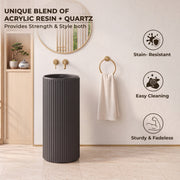 Plantex Pedestal Basin For Bathroom/Acrylic Resin & Quartz One Piece Pedestal Free Standing Round Wash Basin For Living Room and Hotel (Matt Grey)