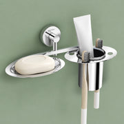 Plantex Stainless Steel Soap Dish with Tumbler Holder/Soap Dish with Toothpaste Holder/Soap Holder for Bathroom/Bathroom Accessories (Chrome)