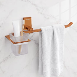 Plantex 304 Grade Stainless Steel Towel Ring with Tumbler Holder/Wash Basin Towel Hanger/Toothbrush HolderBathroom Accessories (Crystal - PVD Rose Gold)
