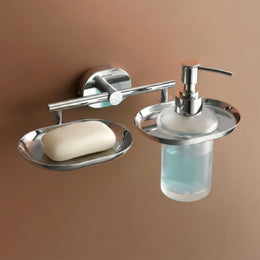 Plantex J4 Stainless Steel Soap Dish with Liquid Dispenser/Soap Stand for Bathroom Wall Mount/Shampoo Dispenser/Bathroom Accessories (Chrome Finish) Onix