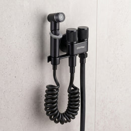 Plantex Jet Spray for Toilet/Health Faucet with Shower Hose/ABS Handheld Bidet Spray/2-in-1 Dual Control Valve/Bathroom & Kitchen – Black
