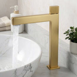 Plantex Brass Wash Basin Mixer Tap/Thermostatic Hot & Cold Basin Mixer Faucet/Deck Mount Pillar Spout for Bathroom Sink - Pack of 1 (APS-4605, Brushed Gold)
