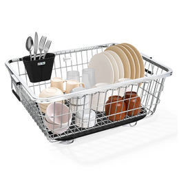 Plantex Stainless Steel Dish Drying Rack/Utensil Drying Rack for Kitchen/Dish Rack with Drainer Tray/Vessel Drainer Basket for Utensils/Bartan Basket Stand (Size- 58.5x44.5x23.5 CM - Chrome Finish)
