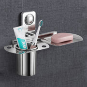 Plantex Stainless Steel 2in1 Tumbler Holder with Soap Dish/Tooth Brush Holder/Soap Stand for Bathroom/Bathroom Accessories - (Chrome)