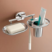 Plantex J4 Stainless Steel Soap Dish with Tumbler Holder/Soap and Brush Holder for Bathrooom/2 in 1 Soap Holder with Toothbrush Holder/Bathroom Accessories (Chrome Finish) Onix