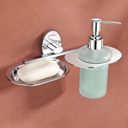 Plantex Soap Holder with Liquid Soap Dispenser/304 Grade Stainless Steel Soap Dish/Shampoo Dispenser/Soap Case/Handwash Dispenser/Bathroom Accessories - (Olive - Chrome)
