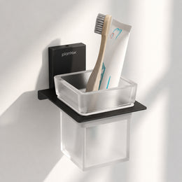 Plantex 304 Grade Stainless Steel Glass Tumbler Holder/Toothbrush Holder for Bathroom/Bathroom Accessories – Pack of 1 (Crystal, Black)