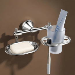 Plantex 304 Grade Stainless Steel Soap Dish with Tumbler Holder/2in1 Soap Dish with Toothbrush Holder/Soap Stand/Case/Bathroom Accessories - Pack of 1 (Niko, Chrome)