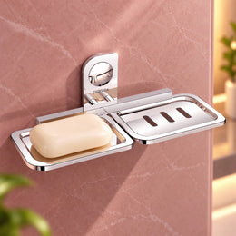 Plantex Dream Stainless Steel Double Soap Dish Stand for Bathroom & Kitchen/Soap Dish/Bathroom Accessories - Wall Mounted - Chrome (Pack of 1)