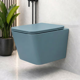 Plantex Imported Ceramic Commode/ Western Toilet/ Wall Hanging Commode for Bathroom with Soft Closing Toilet Seat Cover- P Trap (Harmony Blue)