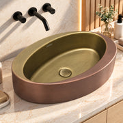 Plantex Ceramic Washbasin/Basin for Bathroom/Oval Tabletop Wash Basin/Countertop Vessel Sink for Home, Office  (Brass & Copper Antique - 24 x 15 x 6 Inch)