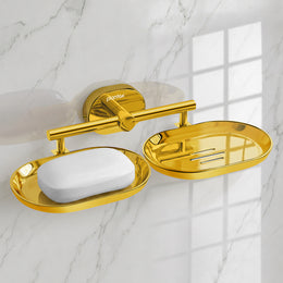 Plantex J4 Stainless Steel Double Soap Holder for Bathroom/Wall Mounted Soap Holder/Bathroom Accessories (PVD Gold Finish) Onix