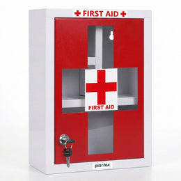 Plantex Metal Emergency First Aid Box for Home/Medical Boxes for Medicine Storage with Multi Compartments for School, Office - with Lock (Red & White) Big Size, Wall Mount