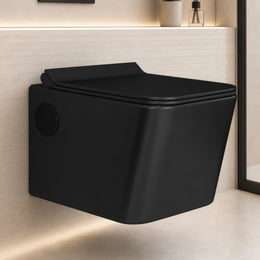 Plantex Platinum Ceramic Rim Wall Hung Western Toilet/P Trap Western Commode with Soft Close Seat Cover/ Commode with Washdown Flush - (Black-M)