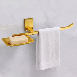Plantex 304 Grade Stainless Steel Soap Dish with Napkin Ring/Soap Stand/Soap Holder/Napkin Holder/Towel Hanger for Bathroom/Bathroom Accessories - Pack of 1 (Crystal, PVD Gold)