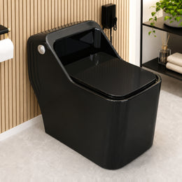Plantex Imported Platinum Ceramic Western Commode/Western Toilet/Rimless Siphonic One Piece Commode with Soft Close Toilet Seat Cover - S Trap Outlet (Black)