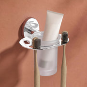Plantex 304 Grade Stainless Steel Tumbler Holder Stand with Space for Toothbrush Holder/Bathroom Accessories - Olive (Chrome)