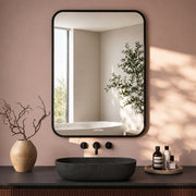 Plantex Aluminium Frame Bathroom Mirror for Wall/Wall Mount Mirror for Bedroom/Dressing Room/Living Room/Entryway - Shatterproof Mirror (18x24 Inch-Brushed Black/Rectangle)