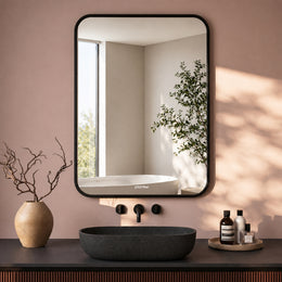 Plantex Aluminium Frame Bathroom Mirror for Wall/Wall Mount Mirror for Bedroom/Dressing Room/Living Room/Entryway - Shatterproof Mirror (18x24 Inch-Brushed Black/Rectangle)