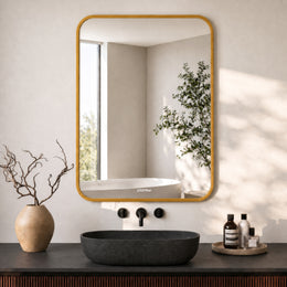 Plantex Aluminium Frame Mirror for Wall/Bathroom Mirror/Wall Mount Mirror for Bedroom/Dressing Room/Living Room/Entryway - Shatterproof Mirror (18x24 Inch-Gold Brushed/Rectangle)