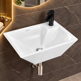 Plantex Platinum Ceramic Wall Mounted Basin/Corner Basin/Wash Basin for Bathroom/Wall Hung Washbasin/Sink for Restaurant, Hotel/10 Years Glaze Warranty by Plantex (Candy -15 x 11 x 5 Inch)