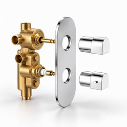 Plantex 3 Way Thermostatic Shower Diverter/Pure Brass Concealed & Exposed 3-Outlet Mixer Valve Body/Multi-Function Bathroom Diverter with Button Control - Chrome (TSP-095A)