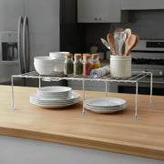 Plantex Stainless Steel Multipurpose Expandable Dish Rack/Expandable Storage Shelves for Kitchen Cabinets/Plate Stand/Utensil Rack(Chrome-Silver)