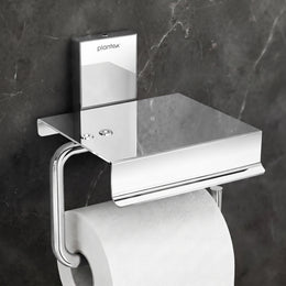 Plantex 304 Grade Stainless Steel Toilet Paper Holder with Mobile Phone Stand/Toilet Paper Roll Holder for Bathroom Accessories Crystal (Chrome)