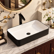 Plantex Ceramic Wash Basin for Bathroom/Tabletop Washbasin/Counter Top Black Washbasin/Vessel Sink (White & Black-25x14x5 Inch)