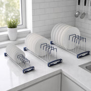Plantex Stainless Steel Plate Organizer for Kitchen Cabinet/Plate Holder for Modular Kitchen/Saucer/Thali/Plate Rack Stand/Plate Holder for Modular Kitchen/Tandem Box Accessories - Set of 3 (Chrome)