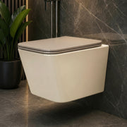 Plantex Imported Italica Ceramic Wall Hung Commode Toilet/Rimless Western Toilet/Washdown Commode with Soft Closing Toilet Seat - P Trap (Square - Matt Khaki)