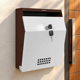Plantex Letter Box/GI Steel Suggestion Box for Office with Key Lock/Post Box for Gate Home/Complaint Box/Wall Mounted Mail Box - (Coffee & White)