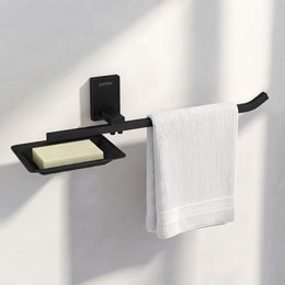 Plantex 304 Grade Stainless Steel Soap Dish with Napkin Ring/Soap Stand/Soap Holder/Napkin Holder/Towel Hanger for Bathroom/Bathroom Accessories - Pack of 1 (Crystal, Black)