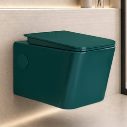 Plantex Platinum Ceramic Wall Hung Commode / P Trap Western Commode for Toilet/ Rim Washdown Western Toilet with Soft Close Toilet Seat Cover- (Palm)