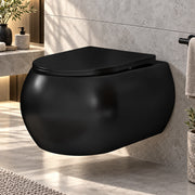 Plantex Imported Ceramic Wall Hung Commode/Rimless Washdown Western Toilet/P Trap Western Commode with Soft Close Toilet Seat (Matt Black)