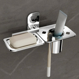 Plantex Dream Stainless Steel 2 in1 Soap Dish with Tumbler Holder/Soap Holder/Bathroom Accessories - Chrome