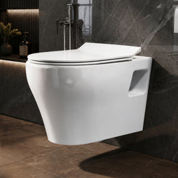 Plantex Ceramic Commode for Toilet/Rim Washdown Western Commode/P Trap Wall Hung Toilet for Bathroom with Soft Close Seat Cover - (White)