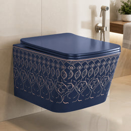 Plantex Commode for Toilet/Ceramic Rimless Washdown Western Toilet/P Trap Commode with Soft Closing Toilet Seat Cover - (LAS04, Blue)