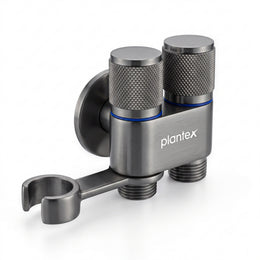 Plantex 2 Way Angle Cock/Stainless Steel Double Outlet Water Valve/Bathroom & Kitchen Tap Connector/Water Faucet - Pack of 1 (Grey, APS-N-9)